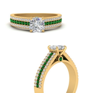 Three Row Pave Emerald Ring