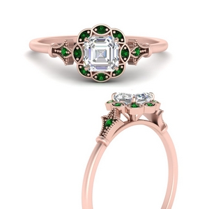 Antique Halo Delicate Emerald Ring