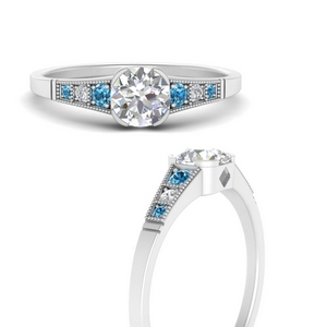 Topaz Cathedral Round Accented Diamond Ring