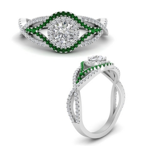 Intertwined Halo Pave Emerald Ring