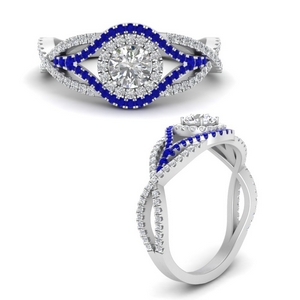 Twisted Diamond Sapphire Double Halo Ring