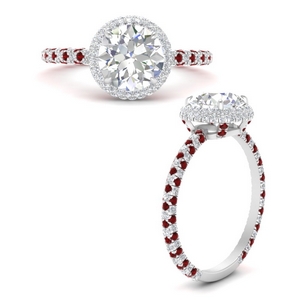 Round Double Halo Pave Ring With Ruby