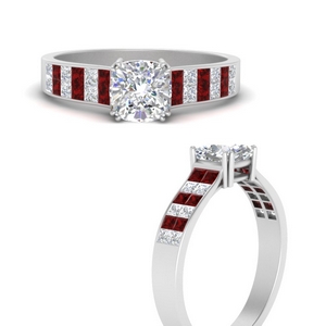 2 Row Square Ruby Ring