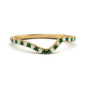 Emerald Curved Gold Wedding Band