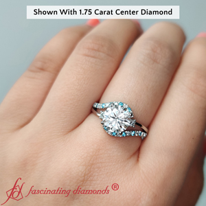1.75 carat round cut swirl 3 stone lab diamond engagement ring with blue topaz in 14k white gold FD9978HAND 1