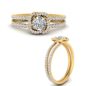 Pave Split Shank Halo Diamond Ring