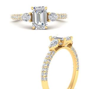 Micropave 3 Stone Emerald Cut Diamond Ring