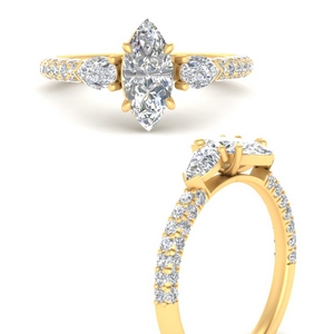 Pear Accented 3 Row Diamond Engagement Ring