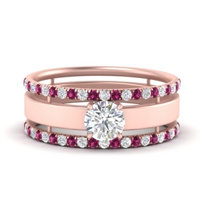 Solitaire Ring With Pink Sapphire Wedding Bands
