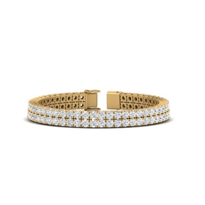 2 Row Round Tennis Diamond Bracelet With Sapphire In 14K Yellow Gold
