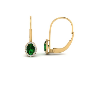 Oval Emerald Halo Hoop Earring