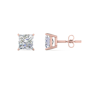 4 Carat Diamond Princess Cut Basket Stud Earring In 18K Rose Gold ...