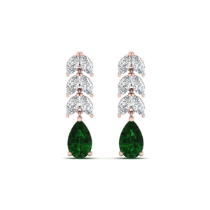 Pear Emerald Drop Earring Leaf Design