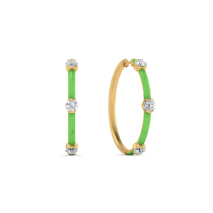 Green Enamel Bezel Diamond Hoop Earring
