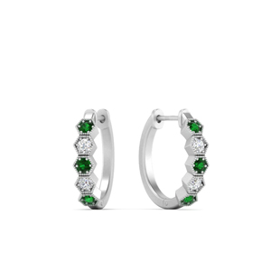hexagon-design-huggie-diamond-earring-with-emerald-in-FDEAR10706-GEMGR-NL-WG