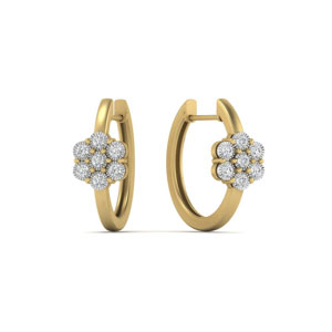 2 Tone Flower Hoop Lab Diamond Huggie Earrings in FDEAR10833ANGLE3 NL YG