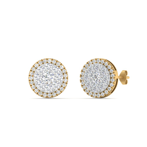 beautiful 1 carat cluster circle 2 tone stud earrings in yellow gold FDEAR10842ANGLE1 NL 2 YG