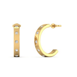 bezel set hoop diamond earring in yellow gold FDEAR11009ANGLE1 NL YG