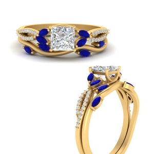 Vine Accented Sapphire Ring Set