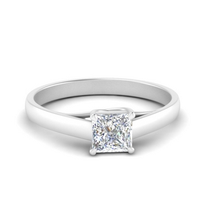 Cathedral Flat Band Square Diamond Engagement Ring In 14K White Gold ...