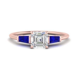 Rose Gold Asscher Cut 3 Stone Engagement Rings