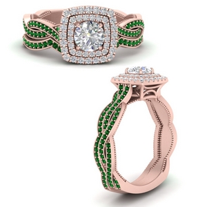 Emerald Twisted Double Halo Bridal Set