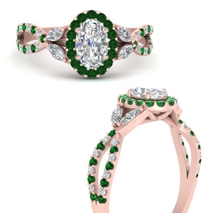 Oval Shaped Halo Rings With Emerald