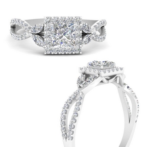 Floral Split Square Halo Diamond Ring
