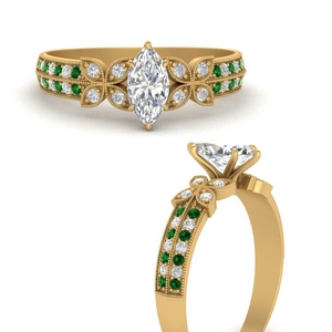 milgrain-petal-vintage-marquise-cut-diamond-engagement-ring-with-emerald-in-FDENS3308MQRGEMGRANGLE3-NL-YG