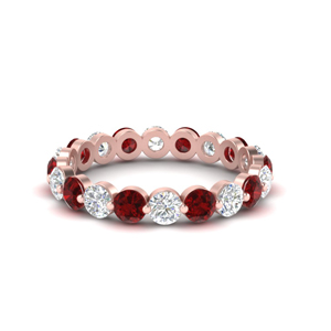 18ct Rose Gold Sterling Silver Half Eternity Ring Red Ruby CZ Size P 