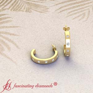 bezel set half hoop diamond earring in fdear11009 fancy nl yg