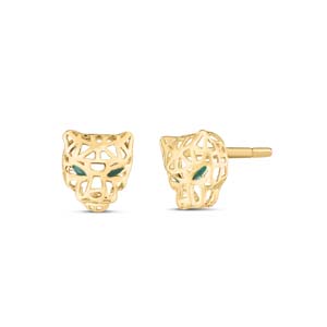 vintage green enamel accent panther earrings in yellow gold FDRCEAR11052 NL YG