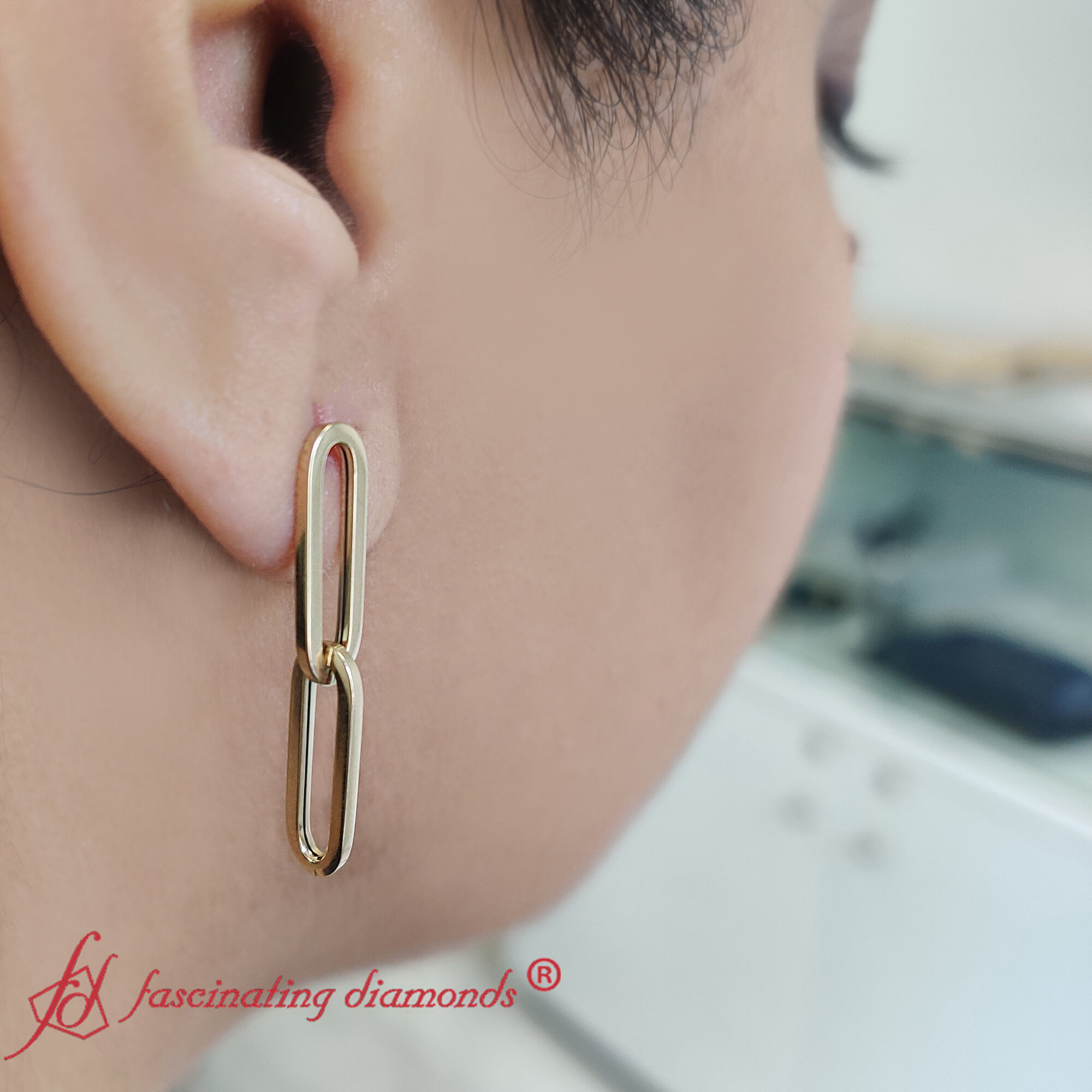 Paper Clip Dangle Earrings with 14K Yellow Gold undefined