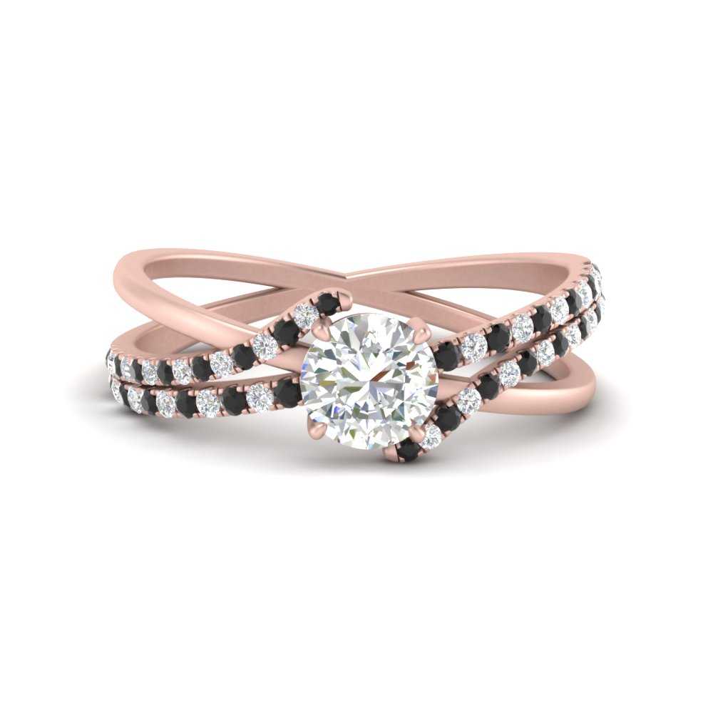 Round Shaped French Prong Split Shank Round Ring with Black Diamond in 14K Rose Gold