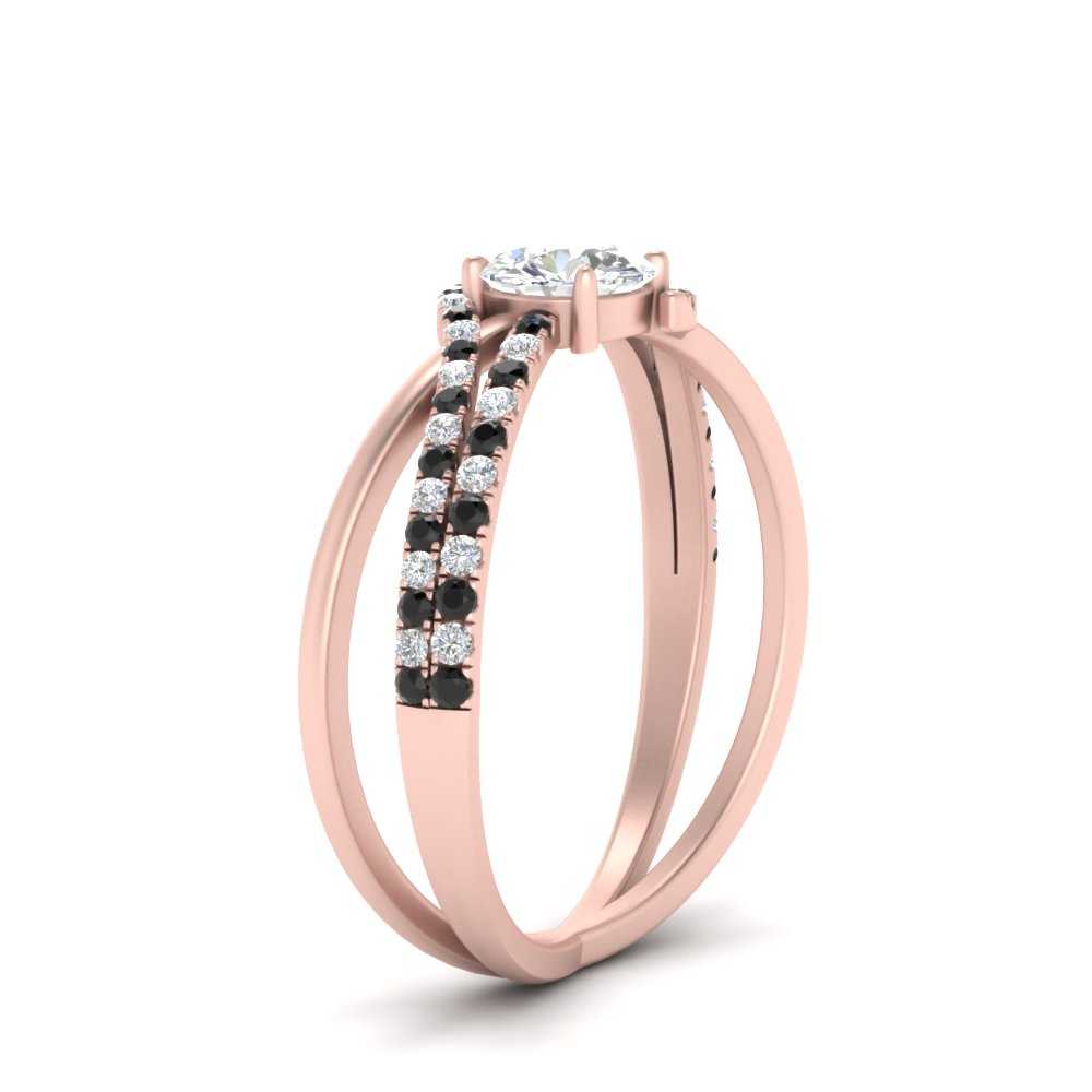 Round Shaped French Prong Split Shank Round Ring with Black Diamond in 14K Rose Gold