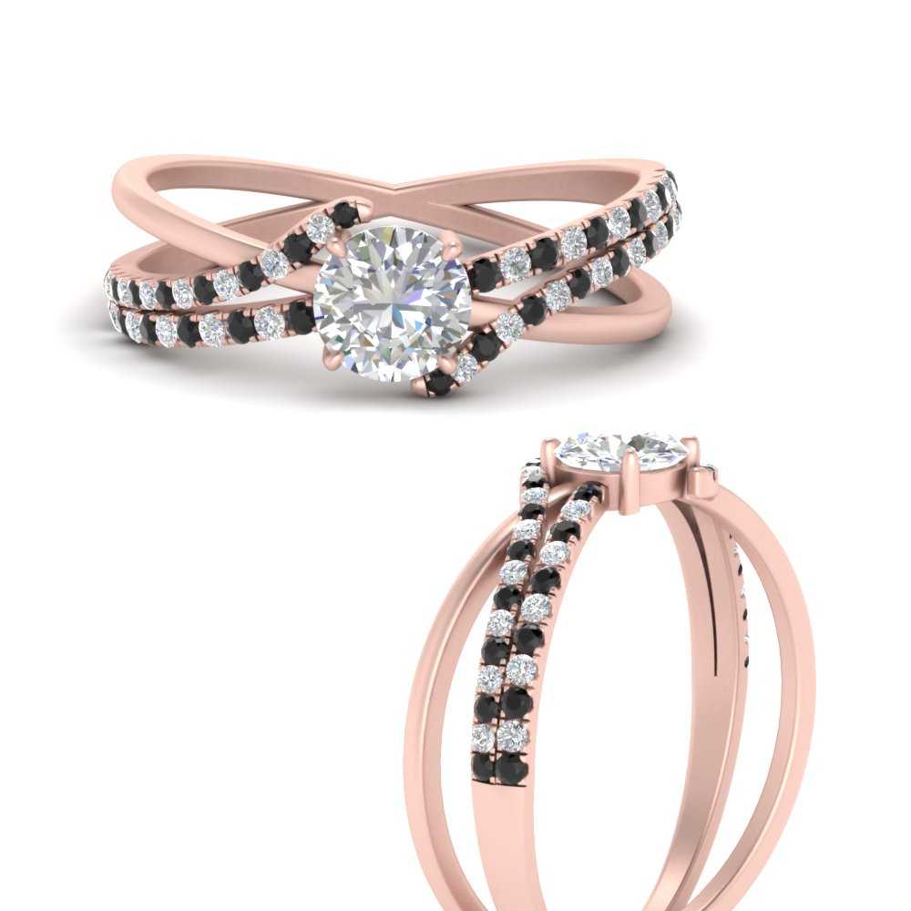 Round Shaped French Prong Split Shank Round Ring with Black Diamond in 14K Rose Gold
