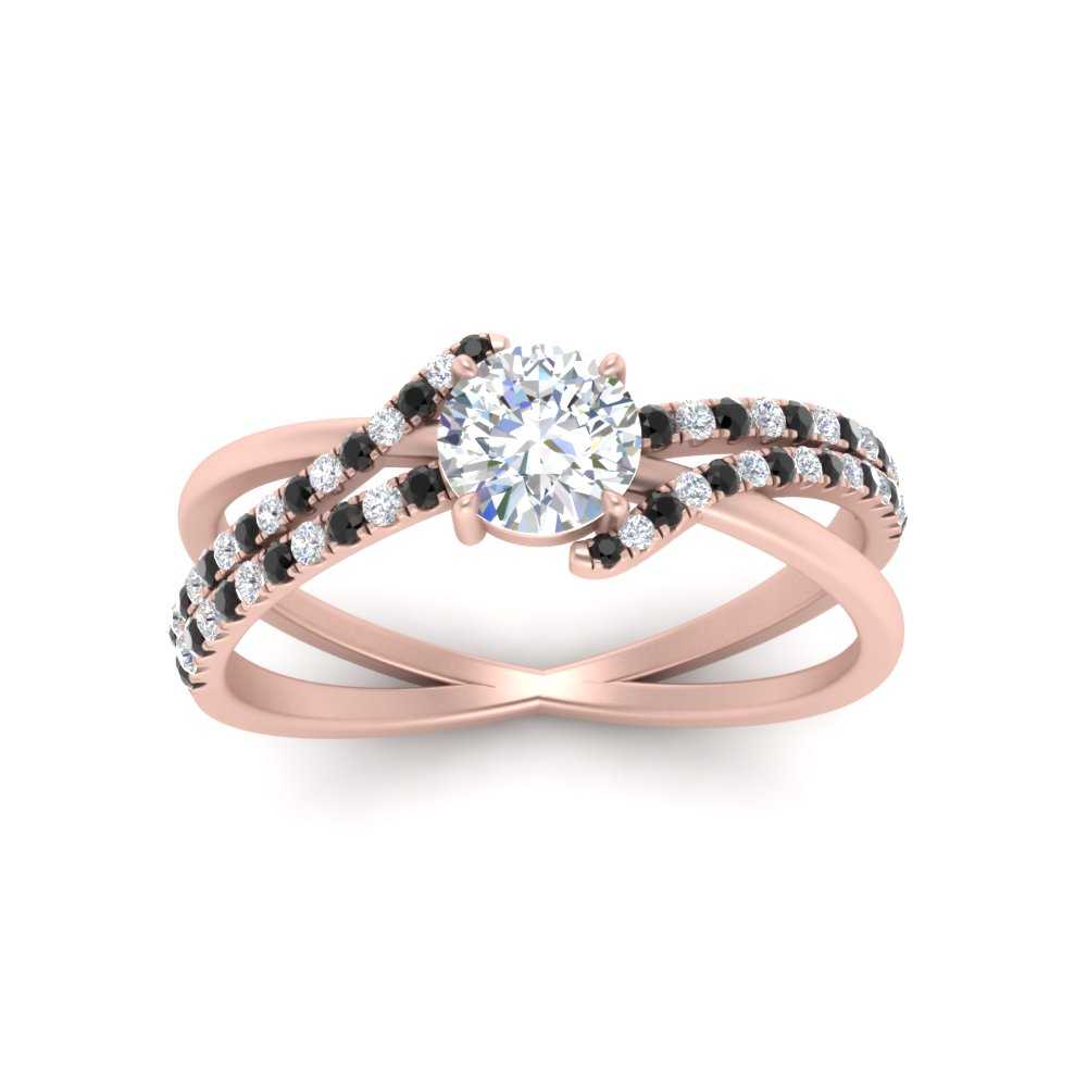 Round Shaped French Prong Split Shank Round Ring with Black Diamond in 14K Rose Gold
