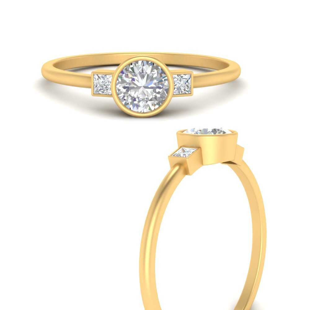 Fascinating Diamonds Bezel Set 3 Stone Diamond Round Cut Engagement Ring Yellow Gold