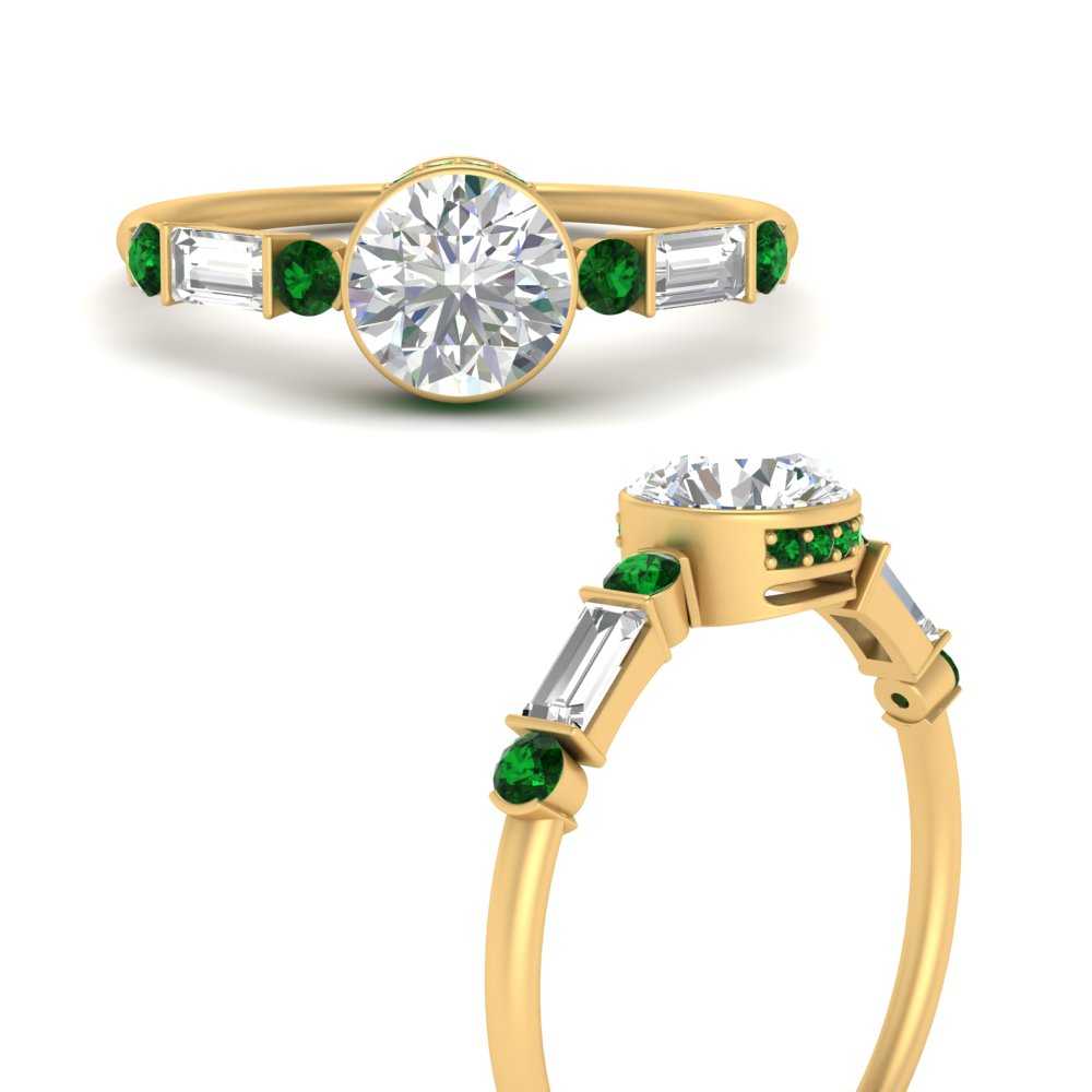 Bezel Set Vintage Round Cut Emerald Moissanite Engagement Ring In 14K Yellow Gold Fascinating