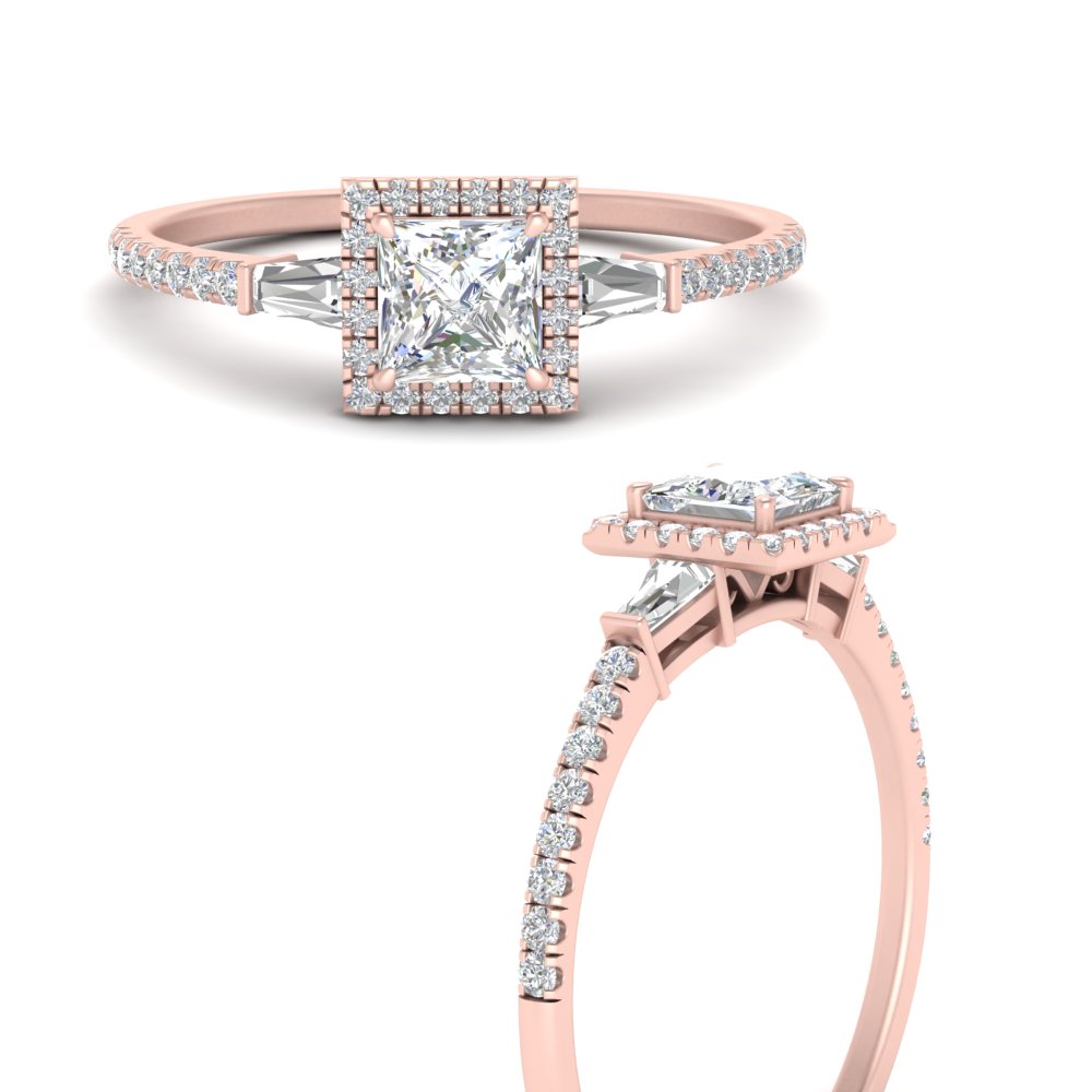 Details about   1.00 Carat Round Diamond Unique Halo Baguette Engagement Ring 14K Rose Gold Over 