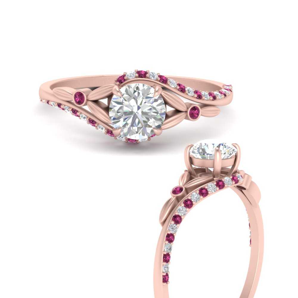 Pink Diamond Floral Engagement Ring, Unique Rose Flower Platinum 0.45 Carat Handmade