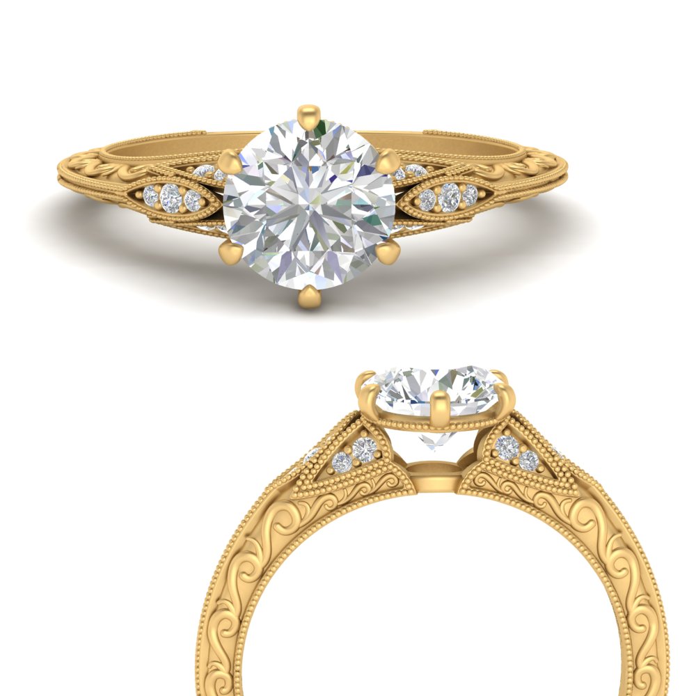 Antique Round Knife Edge Diamond Engagement Ring In 14K Yellow Gold  Fascinating Diamonds