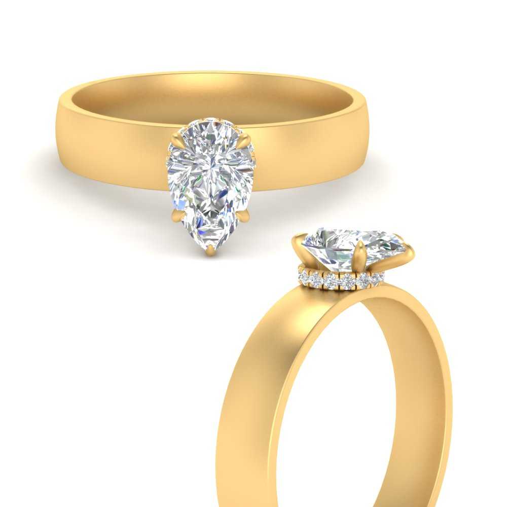 Thick Band Simple Pear Shaped Moissanite Engagement Ring In 14K Yellow Gold  | Fascinating Diamonds