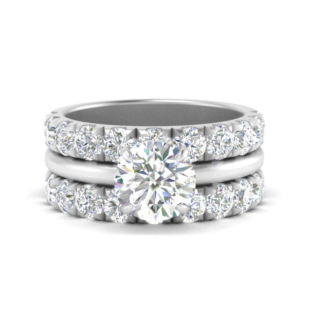 3.50Ct White Round Diamond Engagement Wedding Ring Set Certified 14k White Gold 