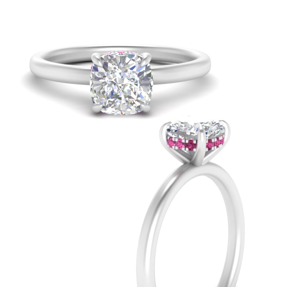 Inexpensive Hidden Halo Cushion Cut Pink Sapphire Engagement Ring In