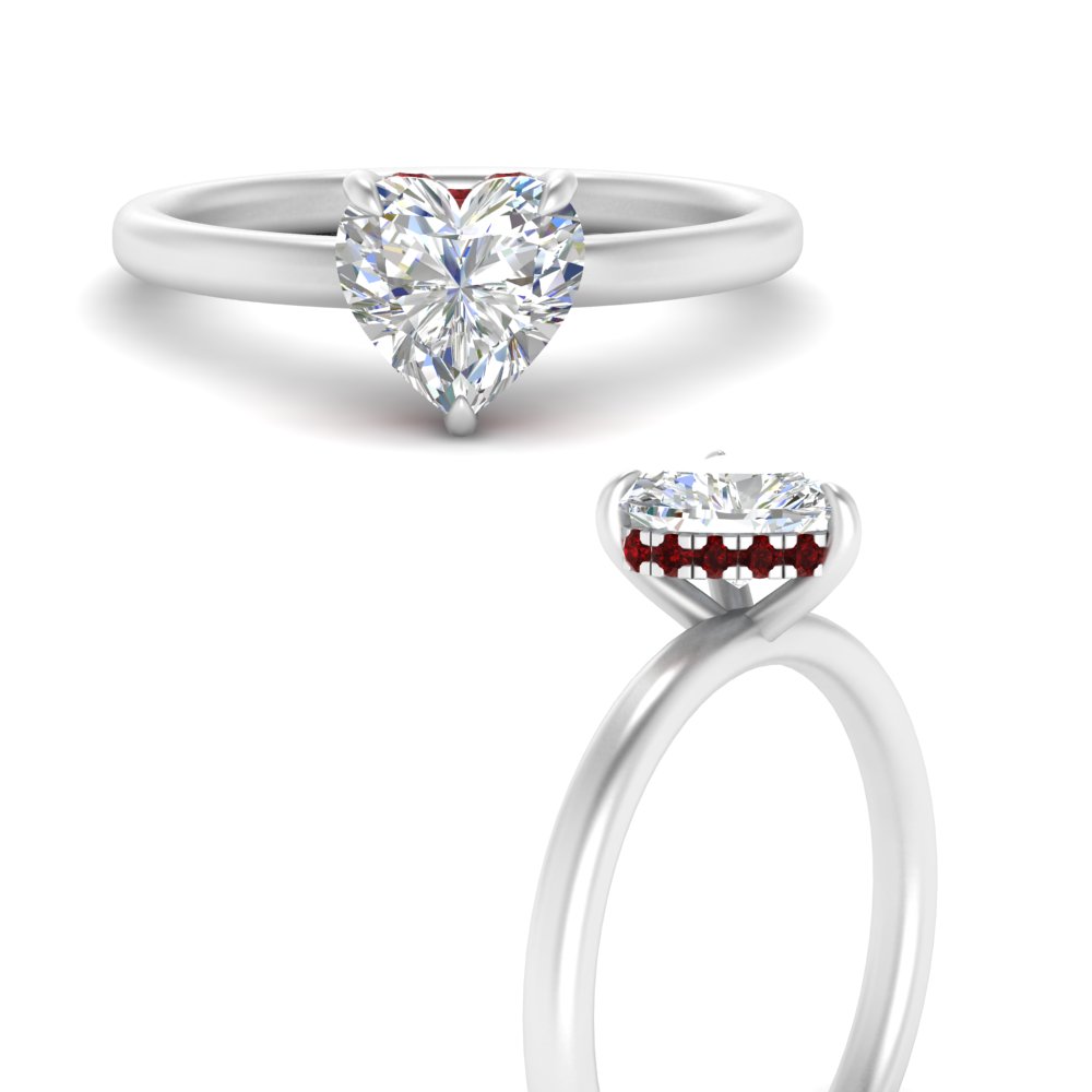 Inexpensive Hidden Halo Heart Shaped Moissanite Engagement Ring Ruby In