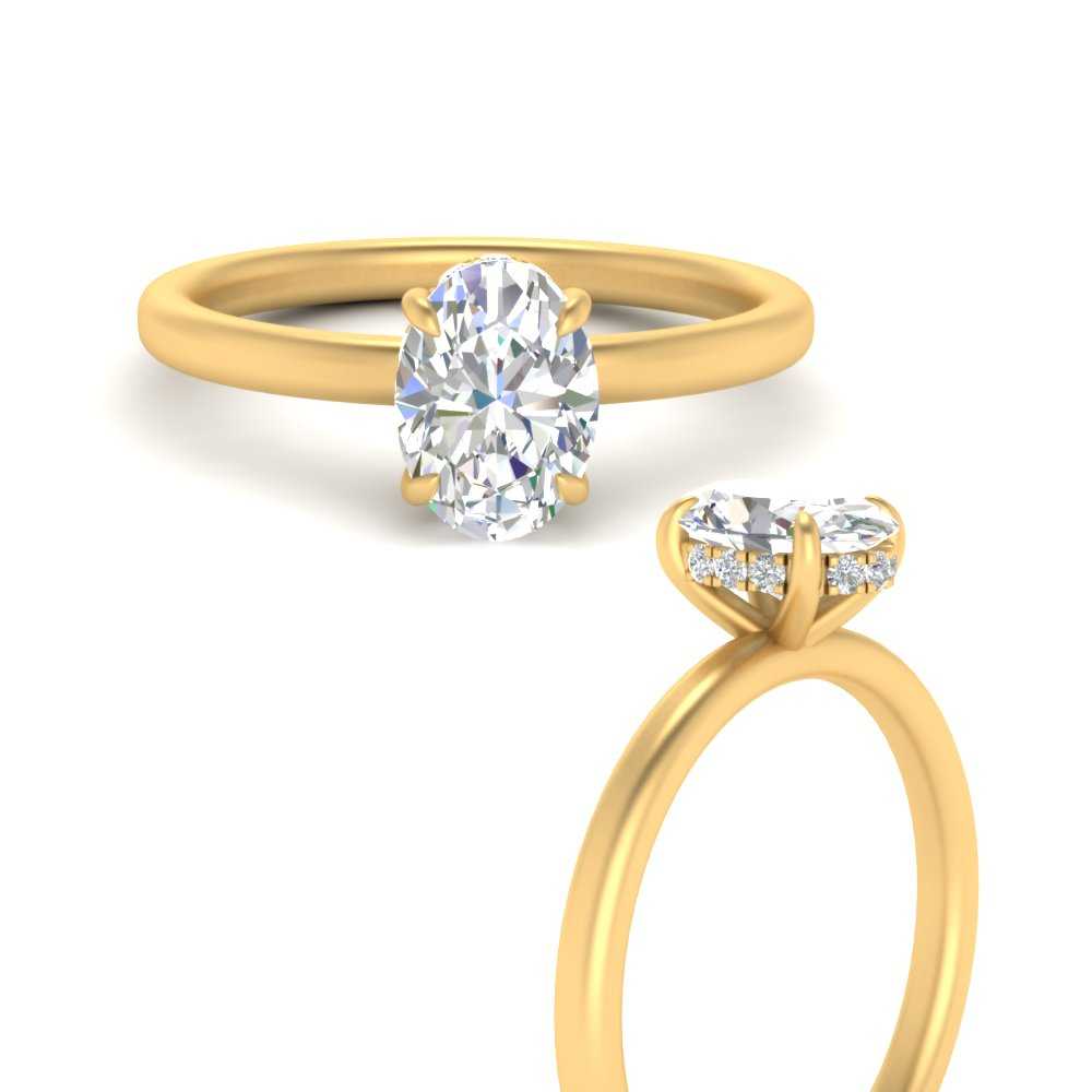 2 carat oval lab diamond hidden halo engagement ring in yellow gold FD10091OVRANGLE3 NL YG