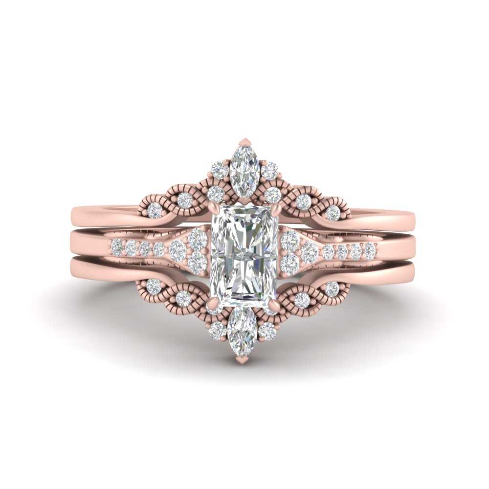 Rose Gold Pear Moissanite Ring Bridal Set in Curved Crown Diamond Band | La  More Design