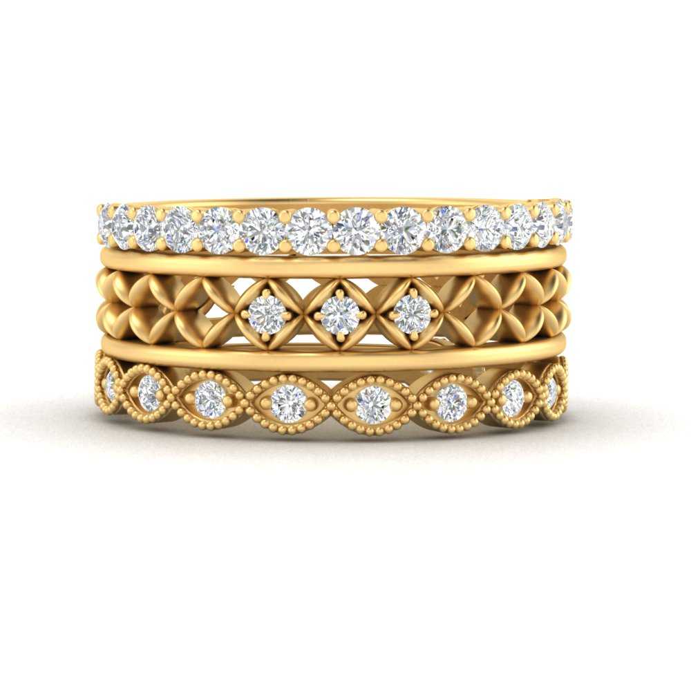 Classic Stackable Wedding Bands with 14K Yellow Gold White Diamond