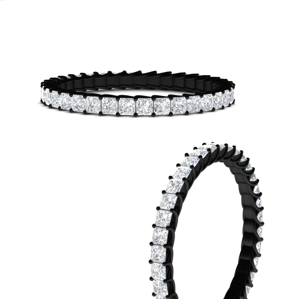 1 Carat Princess Cut Black Eternity Band For Female with 14K Black Gold White Diamond
